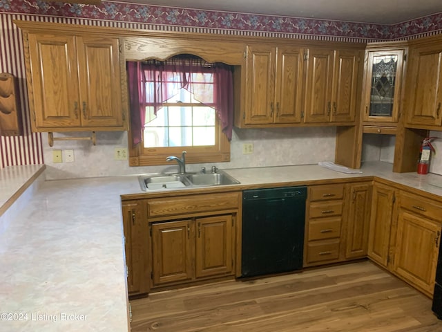 kitchen featuring dishwasher, sink, and light hardwood / wood-style flooring