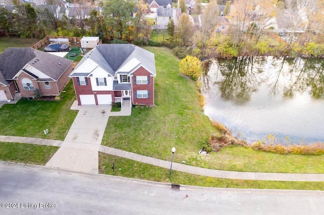 bird's eye view featuring a water view