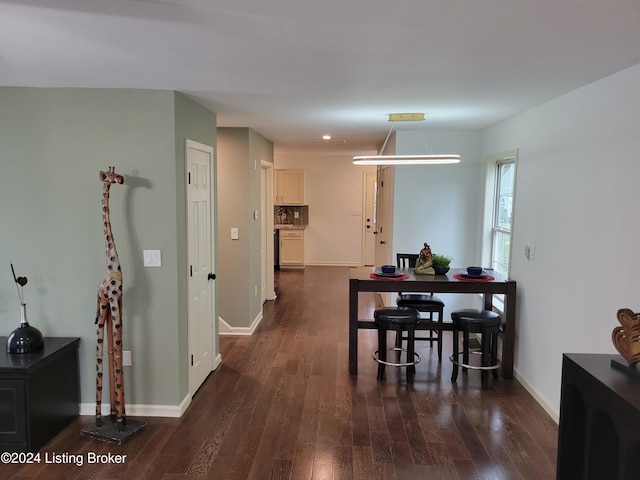 dining space with dark wood-type flooring