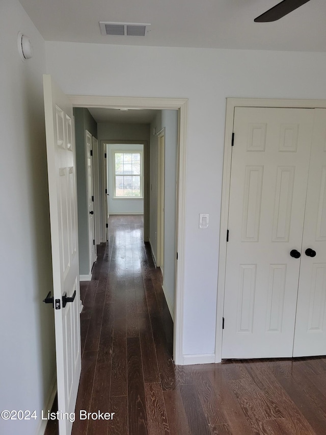 corridor with dark wood-type flooring