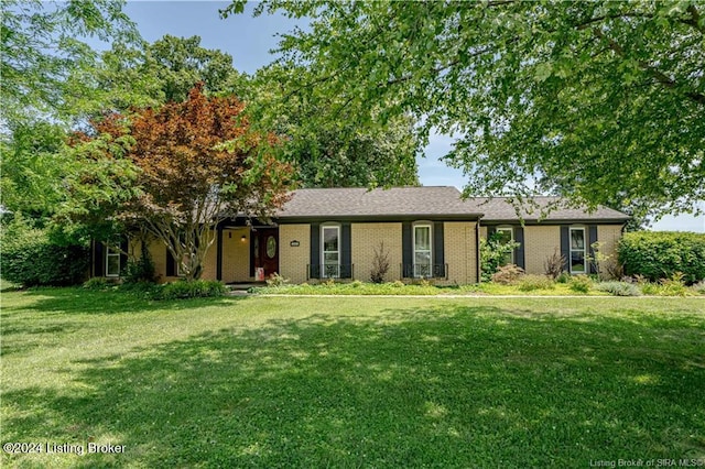 ranch-style home featuring a front lawn