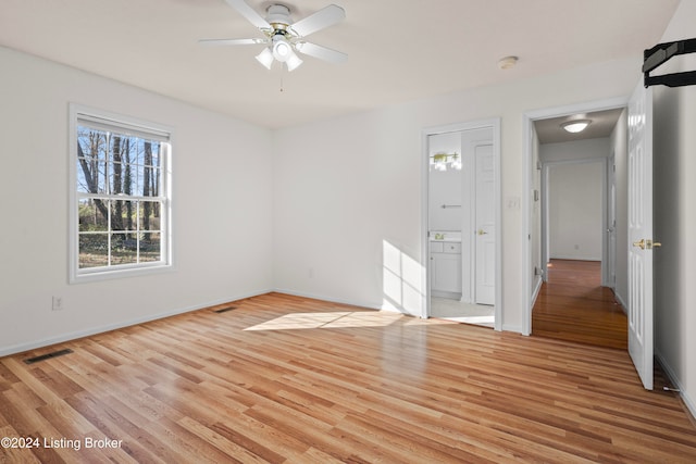 interior space featuring ceiling fan and light hardwood / wood-style flooring