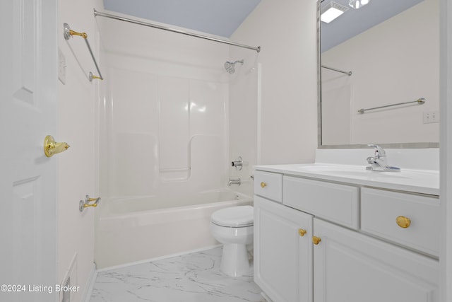 full bathroom with vanity, toilet, and bathing tub / shower combination