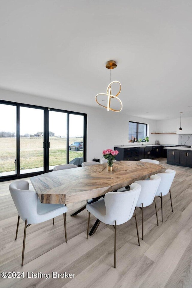 dining room featuring an inviting chandelier and light hardwood / wood-style flooring