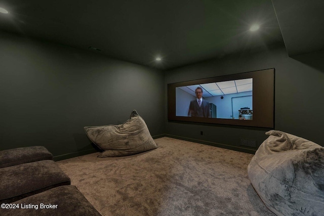 home theater featuring carpet