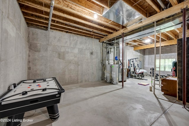 basement featuring water heater