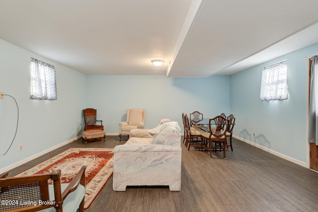 living room with dark wood-type flooring