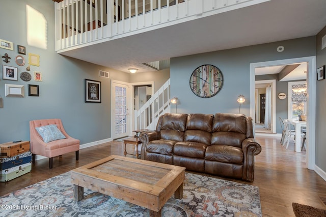 living room with hardwood / wood-style flooring