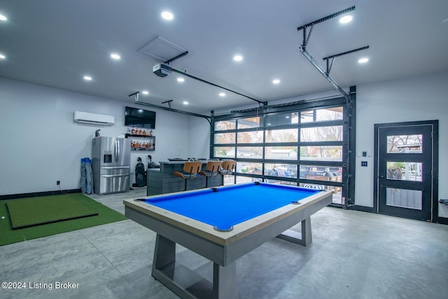 rec room with an AC wall unit and pool table