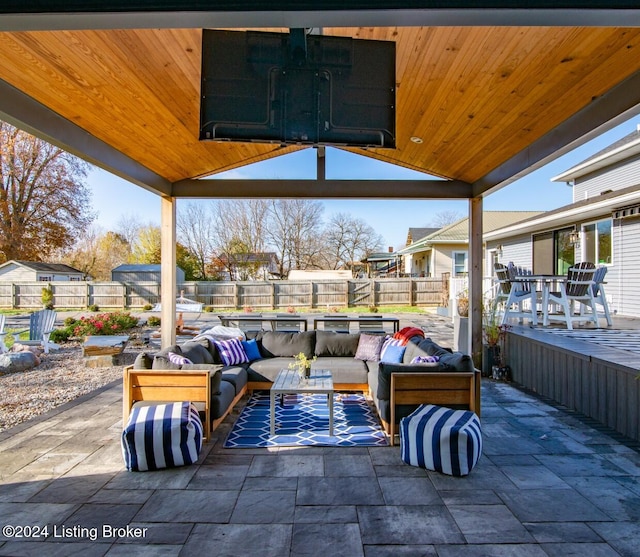 view of patio / terrace featuring a gazebo and outdoor lounge area