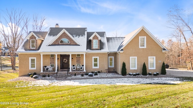 view of front facade featuring a porch and a front lawn