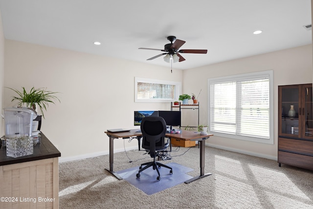 office featuring ceiling fan and carpet floors