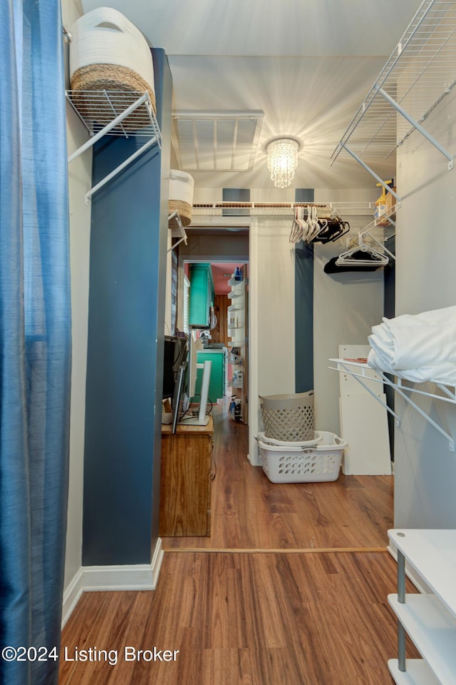 spacious closet with hardwood / wood-style flooring