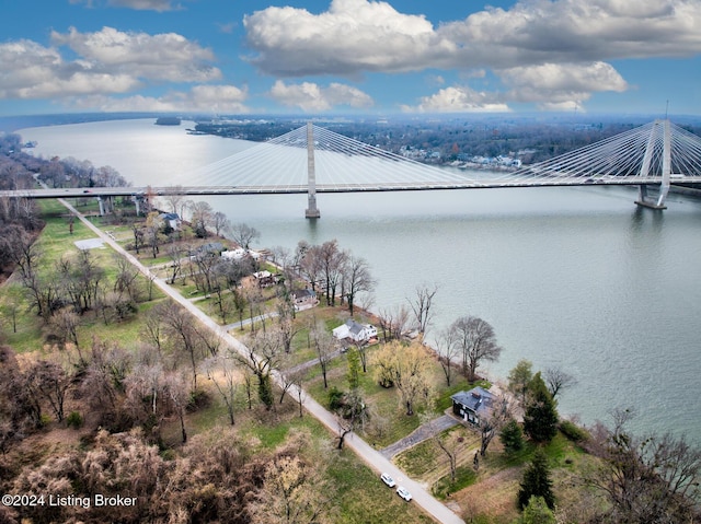 bird's eye view featuring a water view