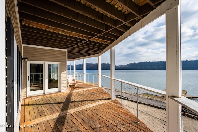 deck with a water view