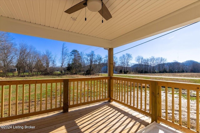 wooden deck with ceiling fan