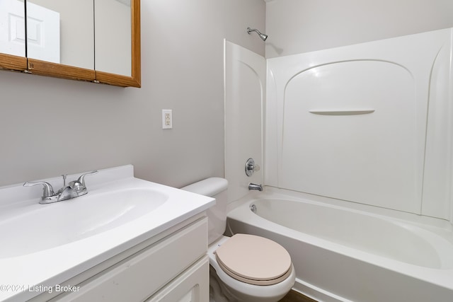 full bathroom with vanity, toilet, and tub / shower combination