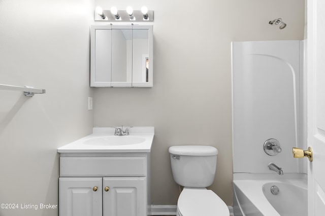 full bathroom with vanity, toilet, and shower / washtub combination