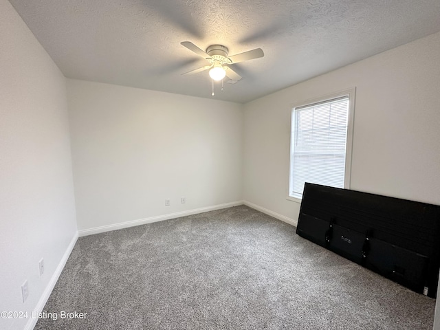 spare room with carpet flooring, a textured ceiling, and ceiling fan