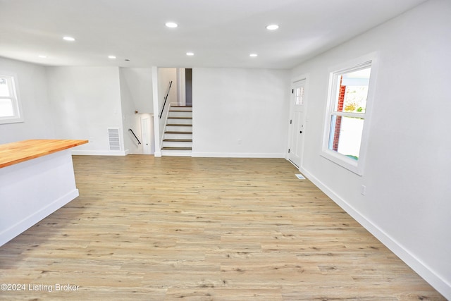 unfurnished living room featuring light hardwood / wood-style flooring