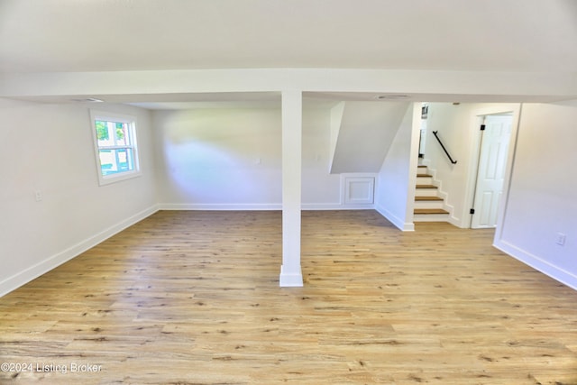 basement with light wood-type flooring