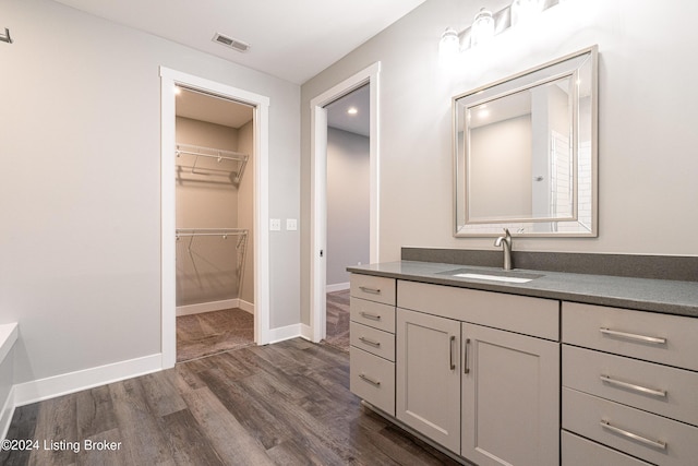 bathroom featuring wood-type flooring and vanity