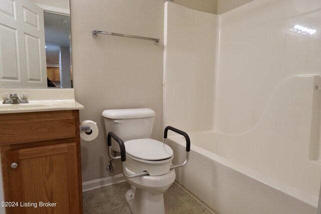 full bathroom with vanity,  shower combination, and toilet