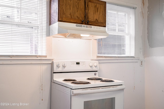 kitchen featuring white range with electric stovetop