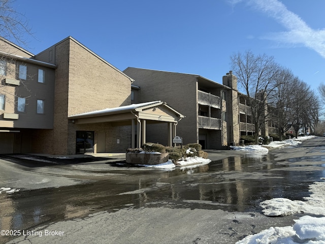 view of snow covered building