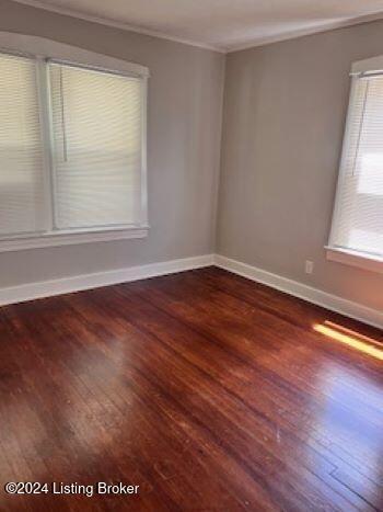 spare room with dark hardwood / wood-style flooring