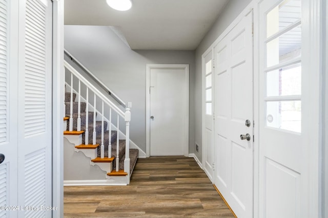 foyer with dark hardwood / wood-style floors