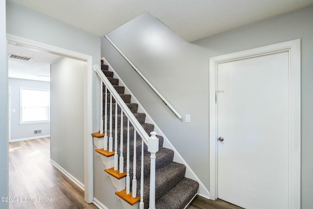 stairway with wood-type flooring