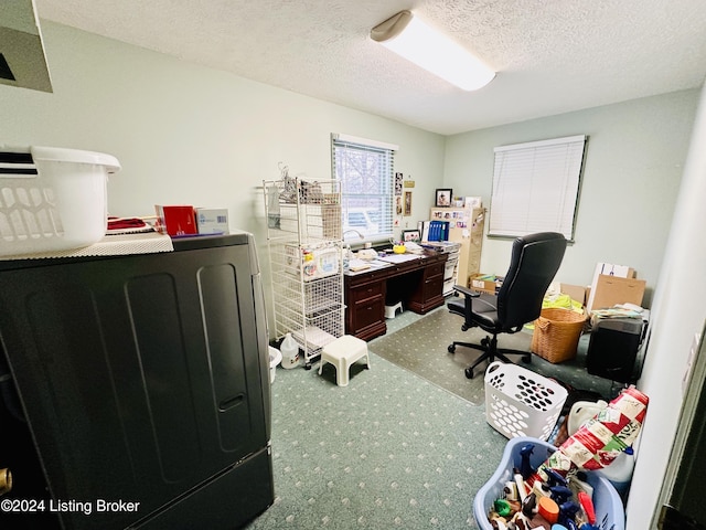 205 W Chestnut St, Leitchfield, KY 42754 - carpeted office featuring washer / clothes dryer and a textured ceiling