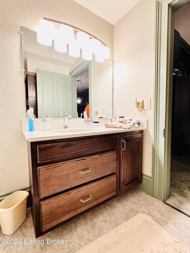 205 W Chestnut St, Leitchfield, KY 42754 - bathroom with wallpapered walls and double vanity