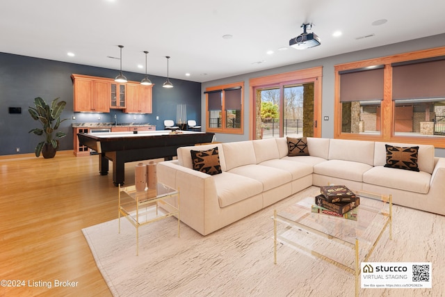 interior space featuring light hardwood / wood-style flooring and pool table