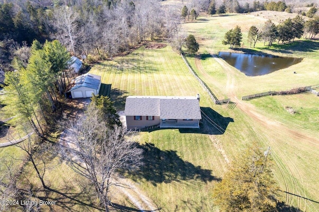 bird's eye view with a rural view and a water view