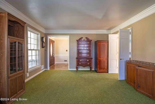 carpeted empty room with ornamental molding