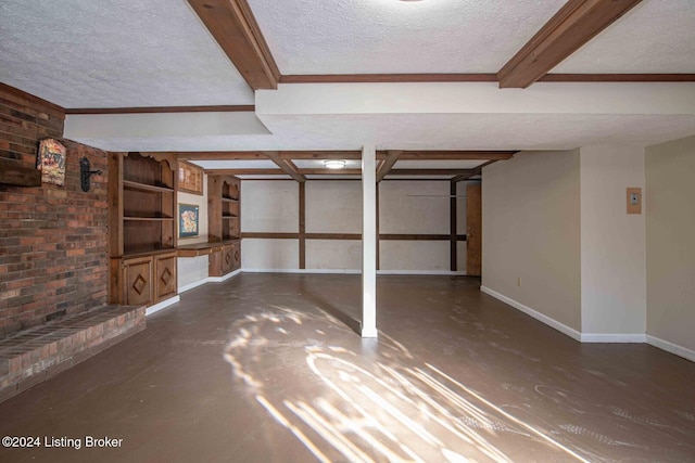 basement with a textured ceiling