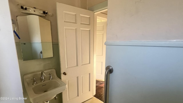 bathroom featuring wood-type flooring and sink