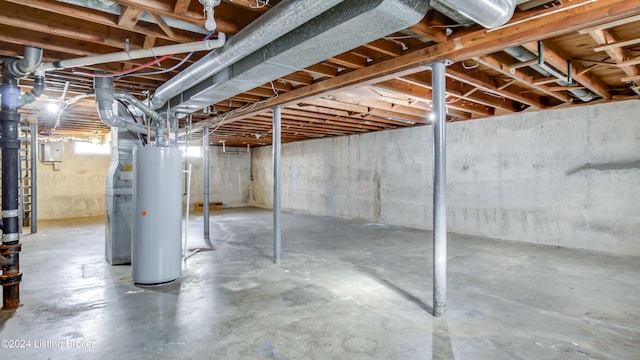 basement featuring gas water heater