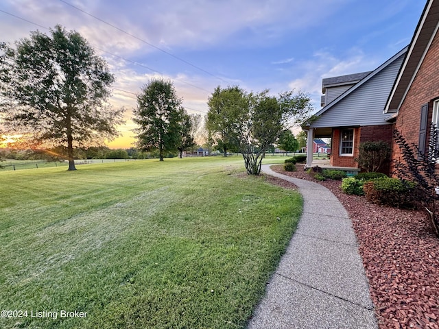 view of yard at dusk