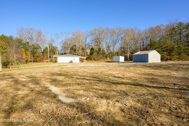 view of yard with a storage shed