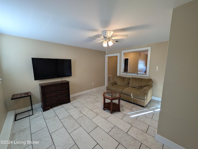 living room featuring ceiling fan