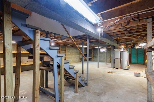 basement featuring gas water heater