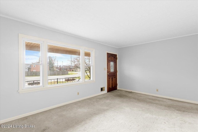 carpeted empty room with ornamental molding