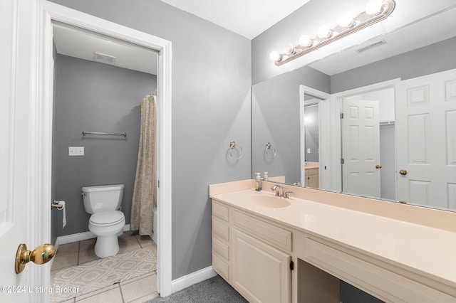 bathroom featuring tile patterned floors, vanity, and toilet