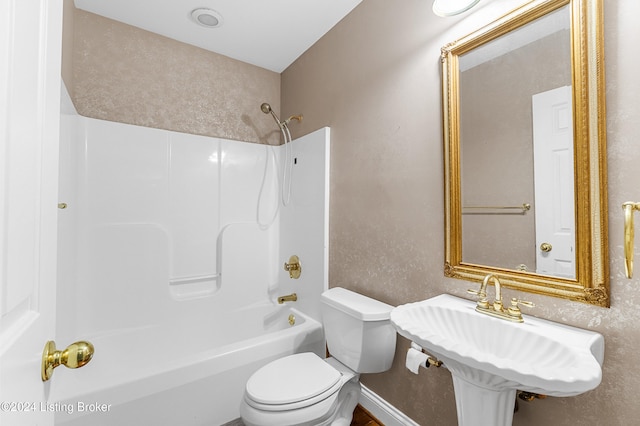 full bathroom featuring shower / tub combination, sink, and toilet