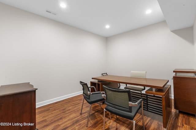 office space featuring dark wood-type flooring