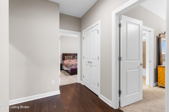 hallway with dark wood-type flooring