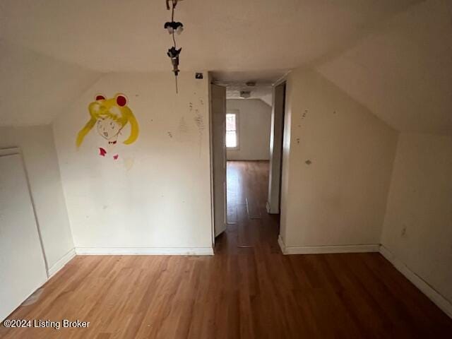 additional living space featuring wood-type flooring and lofted ceiling